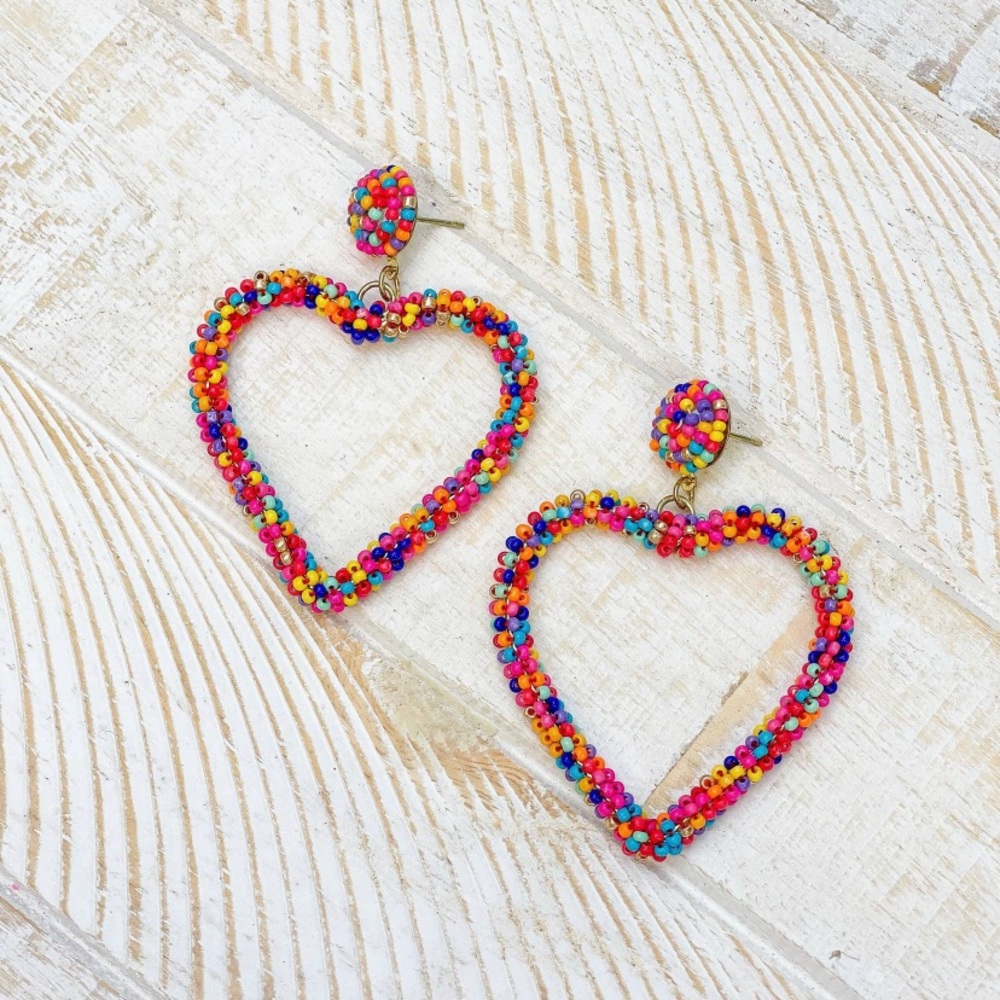 Open Heart Beaded Dangle Earrings